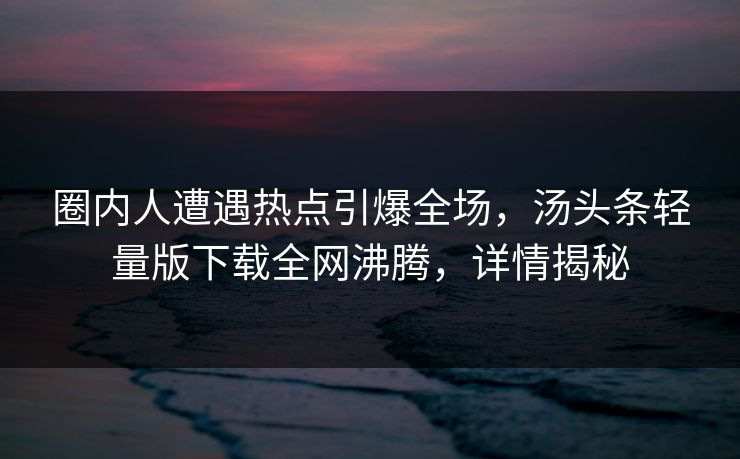 圈内人遭遇热点引爆全场，汤头条轻量版下载全网沸腾，详情揭秘